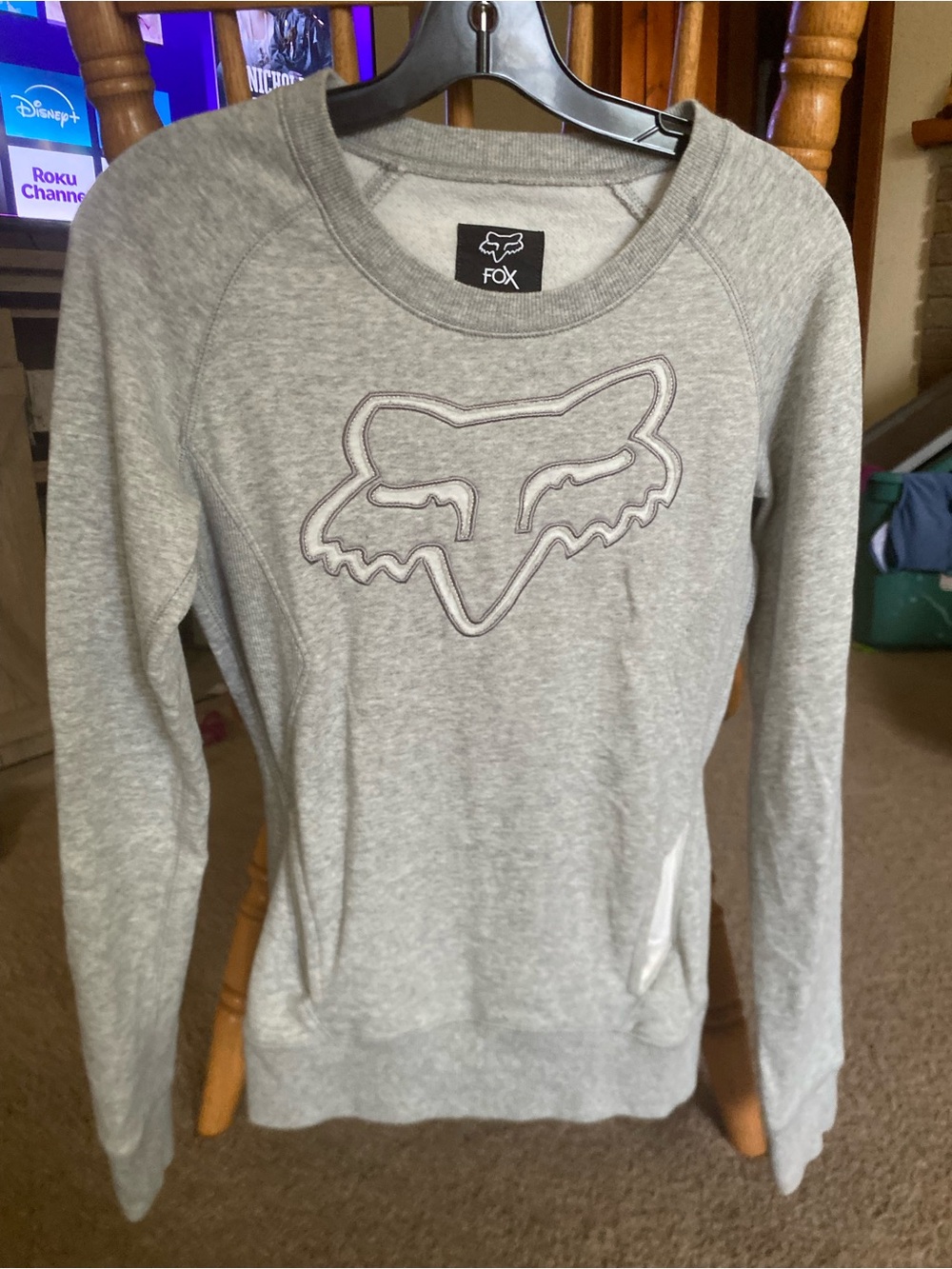 Fox Racing Applique Logo Crewneck Sweatshirt Heather Gray Fleece Pullover XS